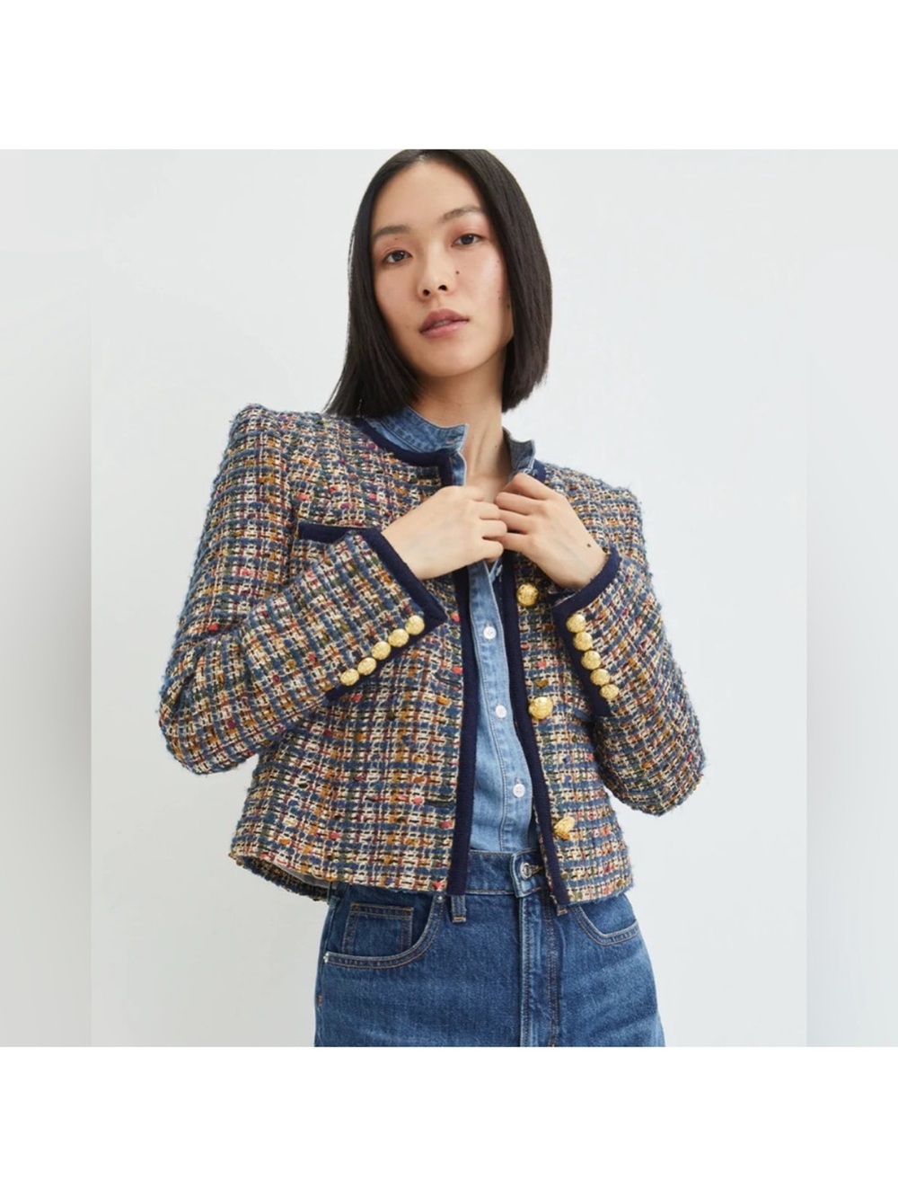 Veronica Beard Lars cropped Blazer with Gold buttons